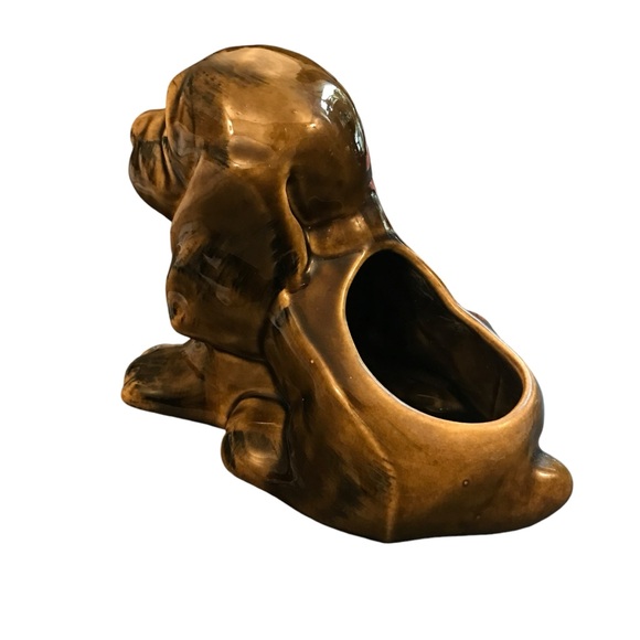 Ceramic Sitting Hound Dog Puppy Planter 6"x8" Brown Vintage Kitschy Big Eyes - Picture 2 of 13